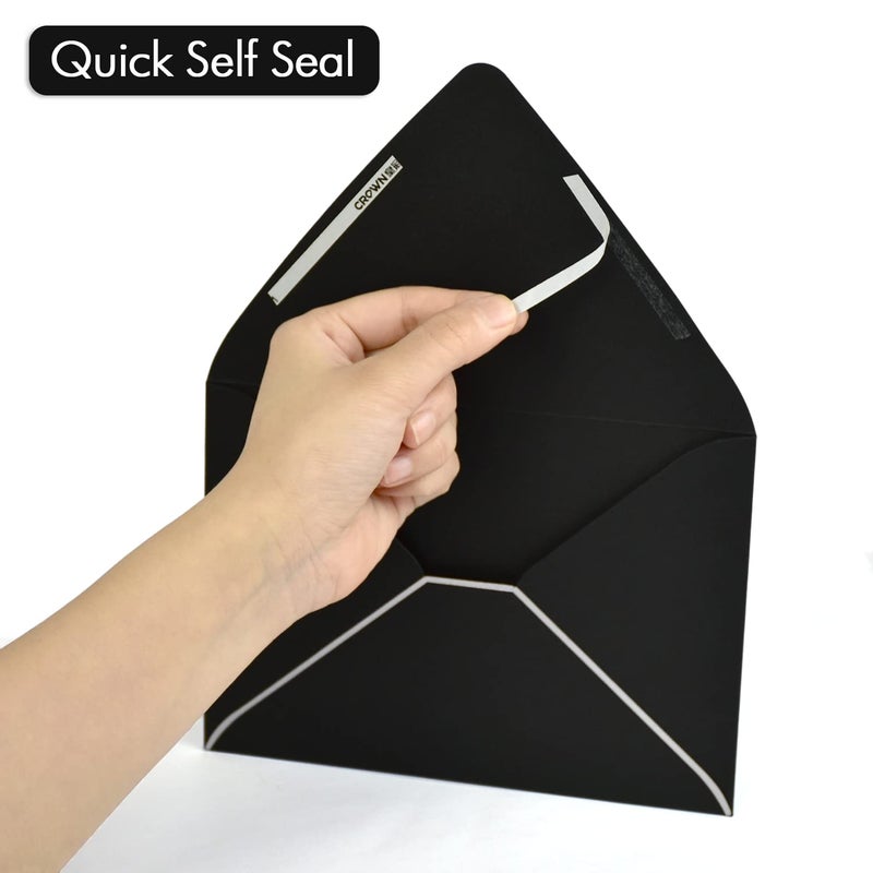 AZAZA 50 Pack, A7 Black Envelopes With Silver Border, Invitation 5 x 7 Envelopes - For 5x7 Cards| Self Seal| Perfect for Weddings, Invitations, Photos, Baby Shower| 5.25 x 7.25 Inches(Black-Silver Border) - Image 4